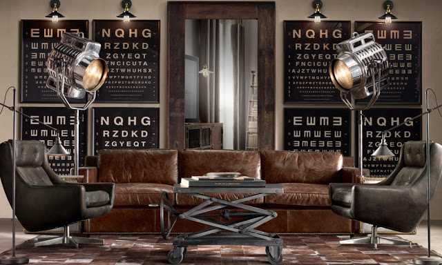 worn leather sofa for industrial style decoration 