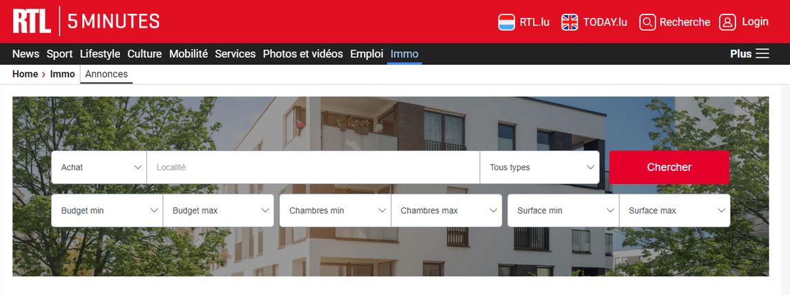 illustration de l'intégration du moteur de recherche atHome via le site RTL